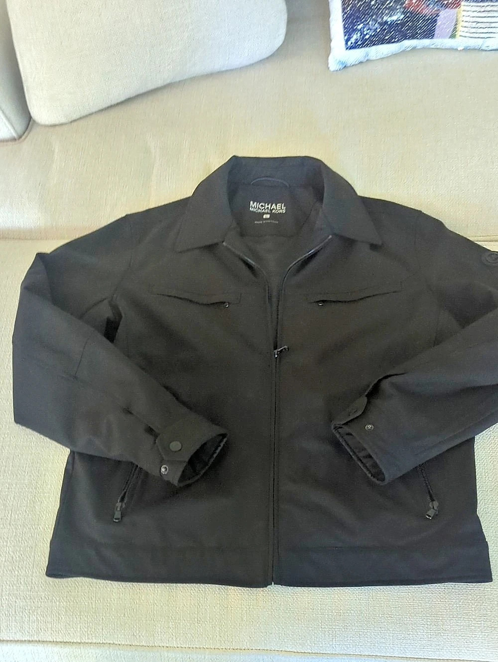 Michael Kors Belgravia Woven Zip-Up Jacket Men's Black Size Large